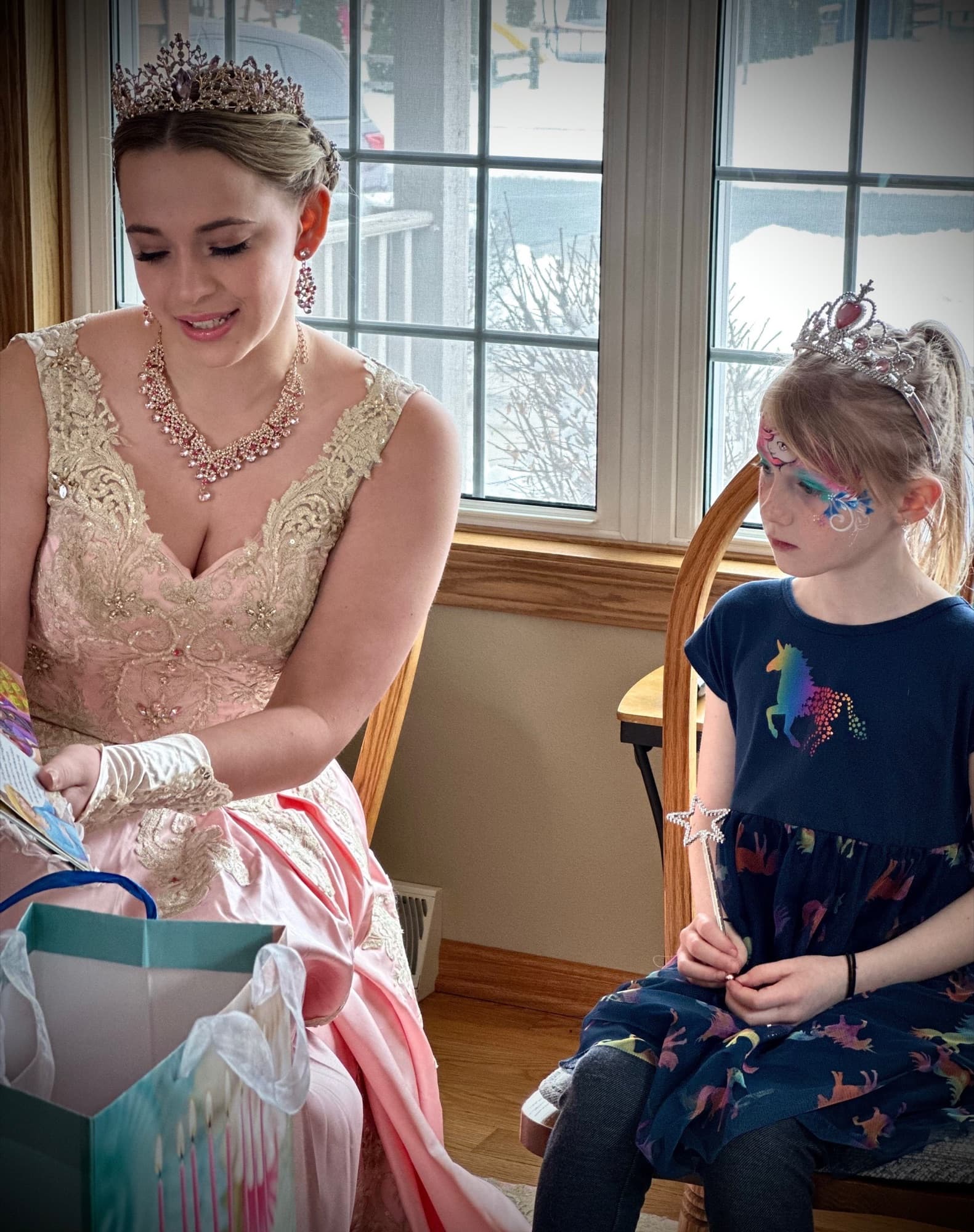 Princess reading to a guest