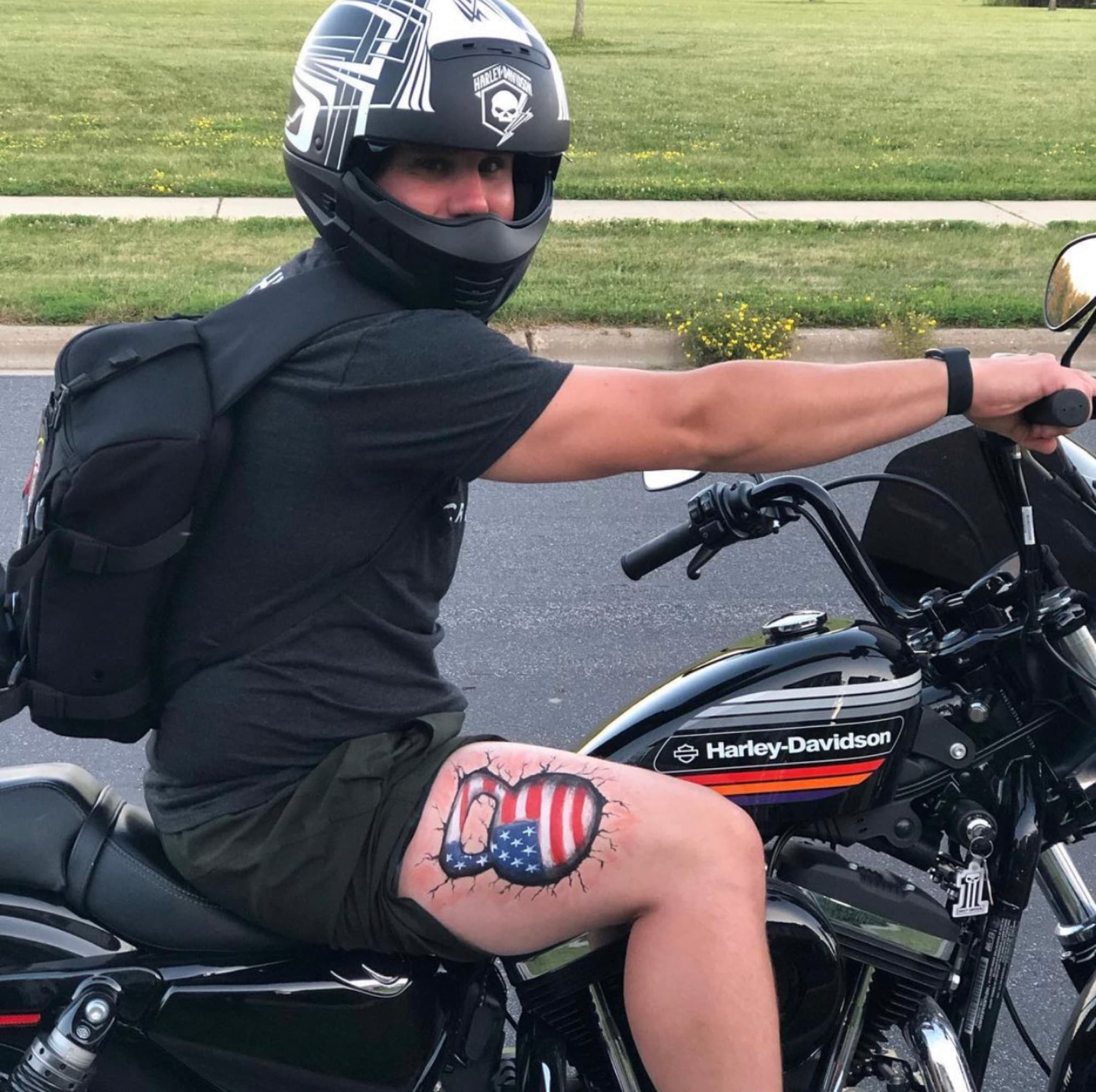 Flag design on a rider's leg