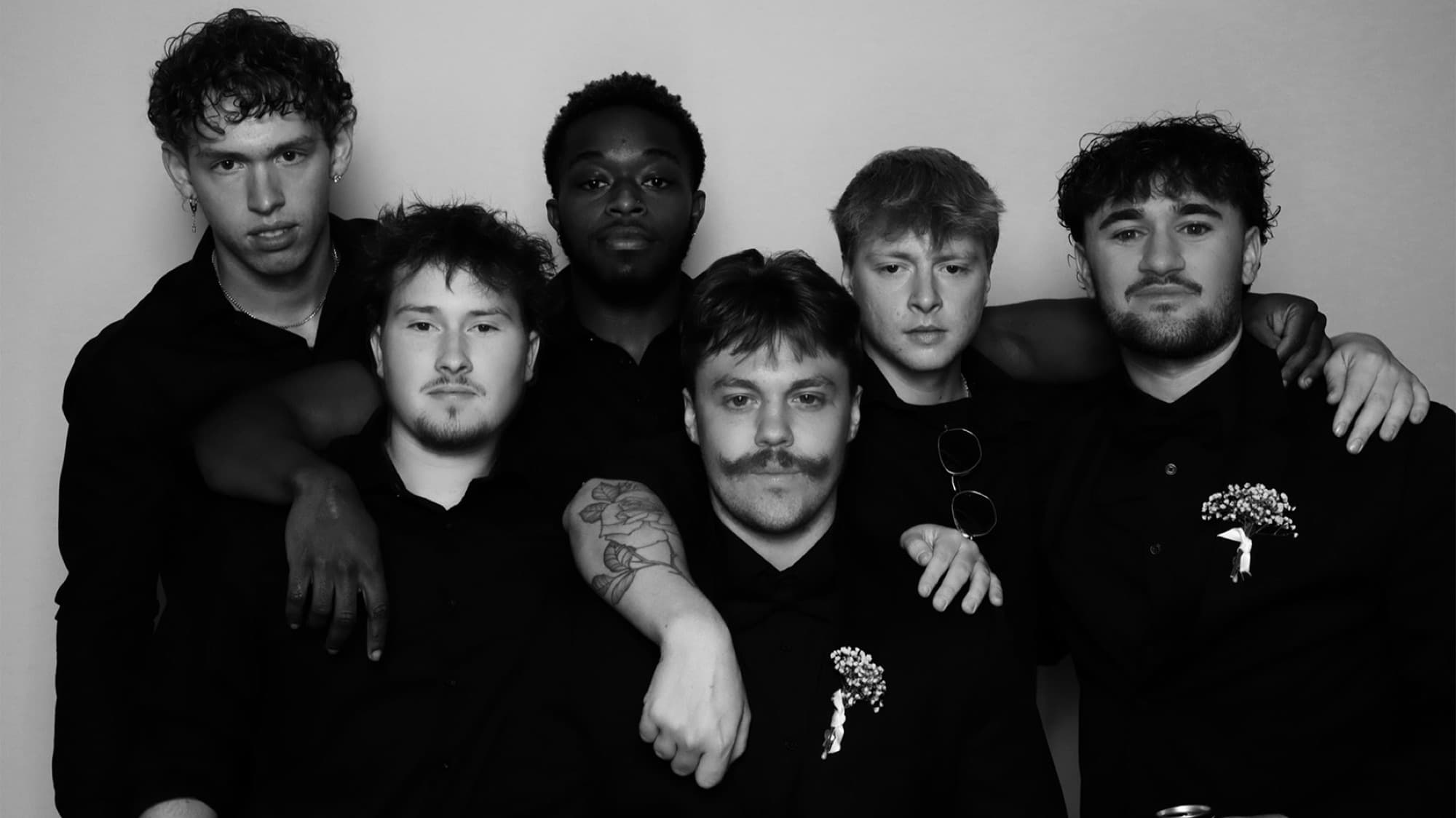 Black and white shot of a group of friends
