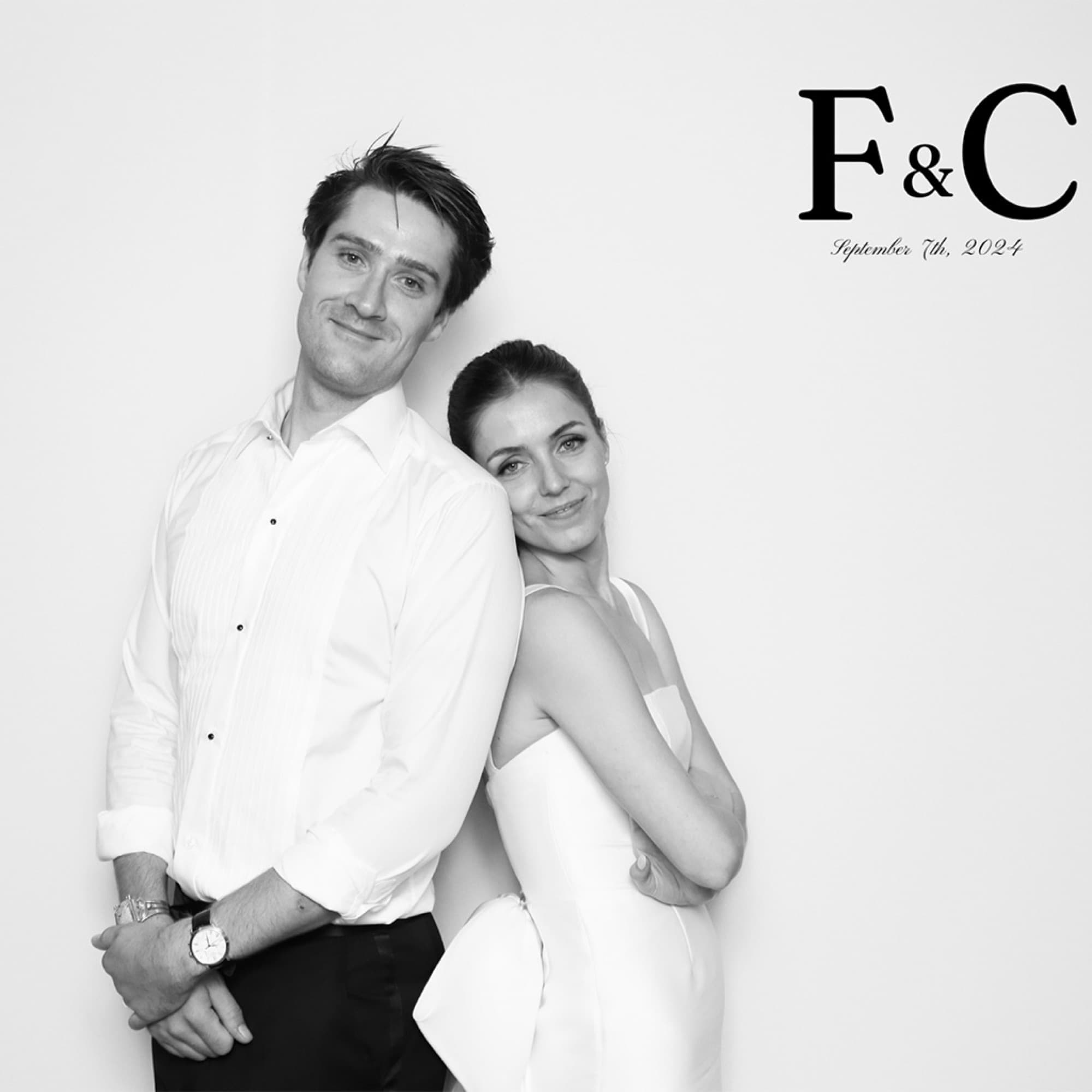 Black and white wedding couple portrait